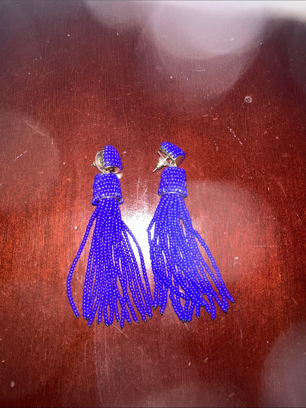 Blue Beaded Tassel Drop Earrings - Brand Unspecified